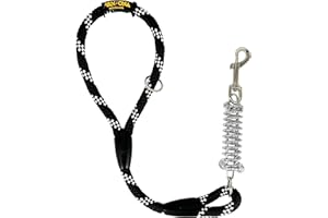 AVANZONA Correa para Perros, Amortiguador, Antitirones, para Perros medianos y Grandes, Fabricada en España. 60cm. Negro con Blanco