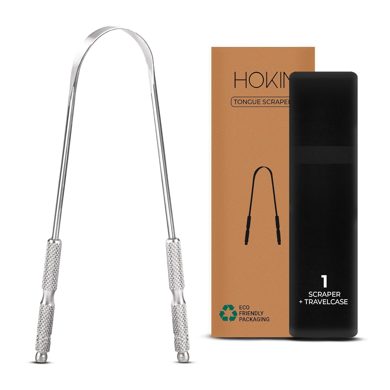 Tongschraper voor volwassenen van HOKIN (1 stuk mondverzorgingspakket) Roestvrijstalen tongreinigers Verminderen slechte adem 100% metalen stevige schrapers Hygiëneproduct voor mannen en vrouwen