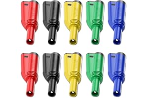 Cleqee 10 Stück 4mm Stapelbar Ummantelte Bananenstecker Sicherheit voll isoliert lötfrei Schraubbefestigung DIY Steckverbinder 5 Farben