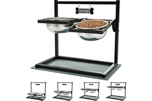 COXIVIZE Podwyższone miski dla psów z 4 regulowanymi wysokościami i nachyleniem 10°, 2 miski na karmę dla psów ze stali nierdzewnej (1,5 l x 2) i szczelna mata, podwyższony stojak dla małych, średnich i dużych