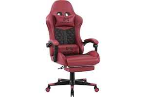 Gamtimer Gaming Chair with Footrest,Ergonomic Adjustable Back Computer Chair,4D Soft Seat Cushion and Headrest for Whiplash Protection,PU Leather,Lift and Swivel 360 Degree,Suitable for Adults-Red