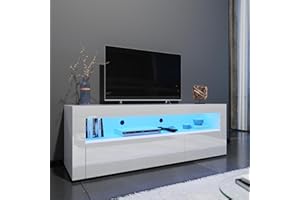 ELEGANT 1200mm LED TV Cabinet Modern White Gloss TV Stand with Ambient Lights for Living Room and Bedroom with Storage Furniture for 32 40 43 50 inch 4k TV