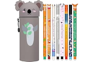 HTGWCG Koala Kawaii Trousse à crayons effaçable 2 en 1 avec encre effaçable thermosensible d'une variété de couleurs d'encre et cachée dans une sonnette pour Halloween
