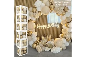 WAYFUN 6 Boîtes à Ballon Anniversaire avec 54 Lettres(Bébé + A à Z), Cube Lettre Prenom Blanc Transparent Décoration pour Fête d'Anniversaire Fille Garçon, Baby Shower, Gender Reveal, Baptême, Douche de Bébé