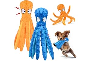 SIMSPEAR Dog Squeaky Toys Octopus -No Stuffing Dog Toys 2 PCS with Crinkle Paper for Puppy Teething, Durable Dog Chew Toys Interactive Toys for Puppy Small Medium Large Dogs(Orange + Blue)