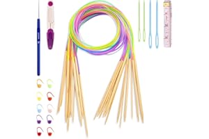 Coopay Kit Aiguilles Circulaires 35 Pièces,18 Paires Aiguilles à Tricoter Bambou 100cm Longue Tailles Différentes 2,0mm à 10mm,Aiguilles Double Pointe Tricot pour Les Ferventes du Tricotage