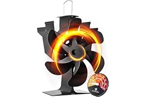 XMASNEED Kaminventilator, 6 Flügel-Ofenventilator Stromloser Leiser Betrieb, Wärmebetriebener Ventilator mit Thermometer, Kaminöfen Ohne Strom Hitzebetrieben Kamin Ventilator für Holz/Holzbrenner/Kamin Erhöht…