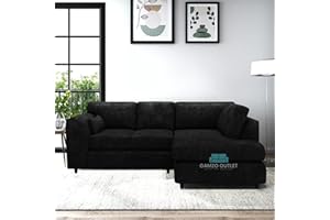 Gamzo Outlet Modern Prime Quality Sleek Right Hand Corner Full Back Colourful Alaska Fabric Sofa Robust Frame Cosy Home Fixture for Spacious Present-day Living Room (Colour- Black)