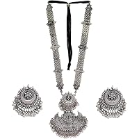 handicraft shop 369 Afghani Oxidised Silver Jewellery Stylish Antique Long Necklace Set for Women & Girls