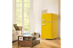 Sweiko Réfrigérateur vintage, réfrigérateur à double porte supérieure et inférieure, volume total 72 litres, volume du congélateur 21 litres[Classe énergétique E] (Yellow)