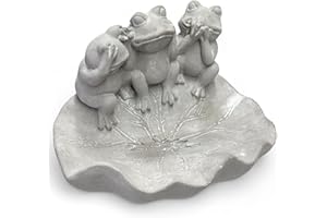 MIJOMA Bain d'oiseaux en ciment, décoration de jardin résistante au gel, pour oiseaux sauvages, bijou de jardin élégant (feuille et grenouilles)