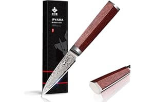 FUJUNI Couteau d'office Damas en Acier Damas 67 Couche VG10 Acier Couteau Office 9 cm avec Poignée Ergonomique en Bois - Boîte Cadeau