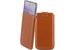 Suncase ECHT Ledertasche Leder Etui kompatibel mit iPhone 17 Pro Max, Innenmaße: ca. 170 x 82 x 15 mm (passend nur mit Silikon/Case/Bumper) in Cognac