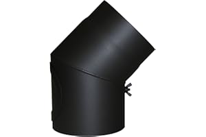 Kamino-Flam 45° Elbow Pipe Ø 120mm, Steel Stove Pipe Elbow with Door, Elbow Chimney Pipe with Heat Resistant Senotherm Coating, Single Wall Flue Elbow with Door EN 1856-2 Standard, Black