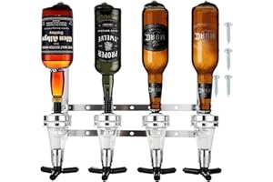 FWEEK Bar Mural avec doseur de Bar, Support Bouteille Bar 4 Bouteilles Ajustable en Alliage d'aluminium, Distributeur de Shots 30ml pour Whisky vin Champagne