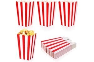 TIESOME 24 sztuki torebek na popcorn, małe kartonowe pudełka na popcorn, kubki candy bar, pojemniki na słodycze, pasiaste torebki imprezowe, torebki na popcorn na wieczory filmowe, kino, przekąski