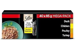 Sheba Fine Flakes in Jelly – Poultry Collection – Wet cat food pouches for adult cats – 40x85g pack