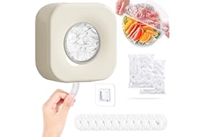 Jastown Aufbewahrungsbox für frischhaltefolie mit 100 Stück Frischhaltebeutel,frischhaltefolie mit gummizug spender,box für frischhaltefolie,Frischhaltefolie und Organizer-Set für die Küche (Beige)