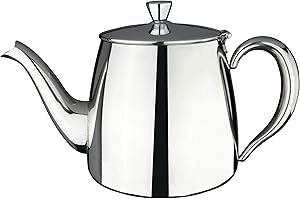 CAFÉ OLÉ Cafe Ole PT-048 pierwszorzędny dzbanek do herbaty premium, stal nierdzewna 18/10, wylewanie bez kapania, puste uchwyty i składana pokrywka, srebrny