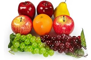 LORIGUN Confezione di frutti artificiali per la decorazione della casa, set di frutta simulazione, decorazione natalizia per feste, modello di frutta finta per servizi fotografici, mela, pera, uva arancione