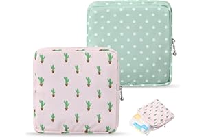 Pagezol 2pack Sanitary Napkin Storage Bag, Portable First Period Bag for School Outdoor Toilet Soft Cloth Sanitary Pad Pouch with Zipper for Teen Girls Women Ladies, Pink and Green