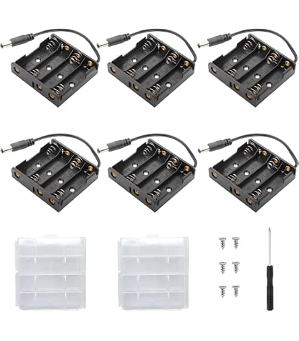 RUNCCI-YUN 6er Set AA-Batteriehalter 4×1,5V Mit Ein/Aus-Schalter – Inkl. Krokodilklemmen & Taster (DIY-freundlich)