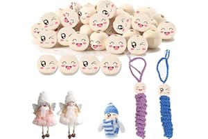 Osuter 40 pezzi Perline di Legno Naturale 30mm Palline Legno per Lavoretti con Facce, Palline con Facce Perline Legno Faccia Sorridente per Bambole Fai Da Te (Style 1)