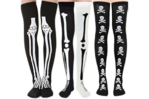 BRTNUP 3 Paar Halloween Strümpfe Skelett Blutige Socken Halloween Overknee Strümpfe Kniestrümpfe für Damen Mädchen Thigh High Socks Lange Socken für Cosplay Karneval Kostüme (Mehrfarbig C)