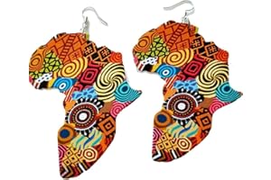 TOSSPER 1 Par De Pendientes De Mapa Africanos De Madera Coloridos Pendientes Hechos a Mano Pendientes Oreja Decoración Joyería Para Mujeres