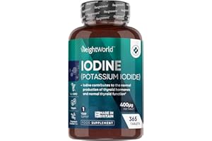 WEIGHTWORLD Iodine Tablets - 400mcg Potassium Iodide - 365 Vegan Tablets (1 Year Supply) - Non-GMO & Gluten-Free Iodine Supplement - Trace Mineral - Made in The UK