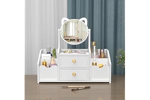 TFSZE Organizzatore Trucchi e Accessori Cosmetici, Cassetto Domestico con Specchio, Scaffale per Gioielli e Prodotti di Cura Personale, Toletta/Camera da Letto/Bagno