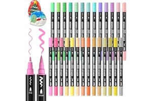 Shuttle Art Rotuladores Acrilicos Pastel, 28 Colores Pastel Rotuladores Acrilicos Permanentes de Punta Pincel y Fina, Acrylic Markers para Niño Adulto Piedras Plástico DIY