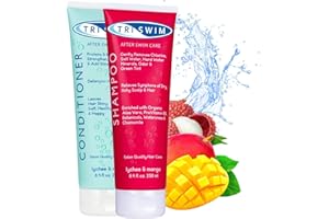 TRISWIM - Pacchetto per la Cura dei Capelli per la Rimozione del Cloro, Shampoo Idratante Per la Rimozione Cloro, Balsamo Capelli Per Nuotatori, Trattamento Anti Cloro per Nuotatori (250+251ml)