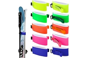 Gosknor 10pcs Ski Strap Fasteners, 2-In-1 Ski Carrying Strap for Snowboard Poles Adjustable EVA Ski Wraps Ties Protective Ski Bands for Storage Gear Organizer Christmas Winter Gift Accessories