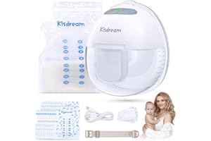 KISDREAM Milchpumpe Elektrisch, Milchpumpe mit 2 Modi & 9 Stufen Tragbar Freihändig Brustpumpe Handsfree Geräuscharm Electrical Breast Pump 24mm Elektrische Milchpumpe mit 12 Stück Muttermilchbeutel Weiß