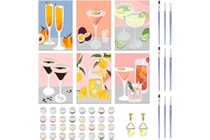 VGECEE 6 Pezzi Dipingi con i Numeri per Adulti con Pennelli e Vernici, 20x30cm Dipingere con i Numeri Cocktail Paint by Numbers Kit di Pittura Acrilica Fai-da-Te per Adulti Principianti Senza Cornice