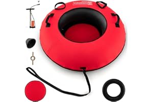 COSTWAY Luge Bouée Gonflable, Traîneau à Neige Robuste en Caoutchouc avec Fond Rigide Sangle de Remorquage Siège Rembourré Pompe de Gonflage, pour Enfants Adultes