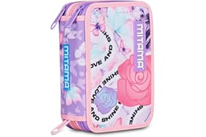 Mitama Astuccio Scuola 3 Scomparti, LOVE&SHINE, Rosa, Completo di matite, penne e pennarelli, Accessori Zaino, Accessori scuola, Per bambine, Scuola elementare, Tempo libero