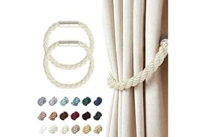 Hommakr 2 Pack Strong Magnetic Curtain Tiebacks Modern Style Drape Tie Backs Suitable Decorative Weave Rope Curtain Holdback for Thin or Thick Home & Office Window Drapery (Beige)