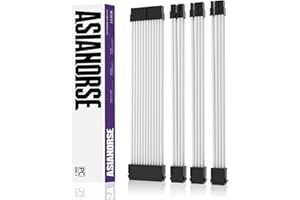 AsiaHorse 18AWG Prolunga Cavo PSU, Alimentatore Cavi per GPU/CPU, Cavi Alimentatore Computer con Pettini, Cable Management PC 24 Pin/(6+2) Pin/(4+4) Pin, 30 cm Cavo Di Estensione, Bianco