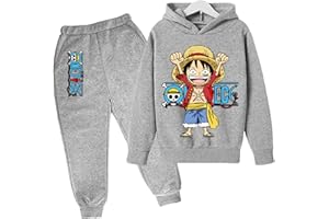 CHAORWE 2022 Anime One Piece Garçons Survêtement Luffy Pulls Sweats Ensembles Enfants Sweat À Capuche et Pantalons De Jogging 4 À 14 Ans
