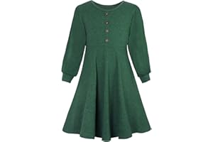 SFreeBo Girls Dress with Plain Long/Short Sleeve Cotton - Kids Casual T-Shirt Dress for 7-13 Years