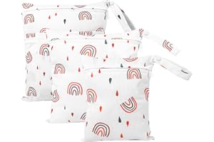 GSrenyu 3Pcs Wet Dry Bags Waterproof Cloth Diaper Nappy Bags Organiser Pouches Cloth Diaper Bag with Double Zipper Pockets for Baby Items Wet Clothes Swimming Gym Beach