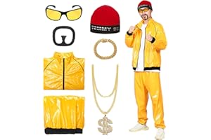 Suffolly 90s Fancy Dress Costumes Men Women Cool Shell Suit 80s 90s Outifit with 5pcs Accessories 80s Fancy Dress Men for Halloween Rapper Hip Hop Disco Fancy Dress Party