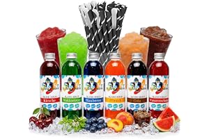 Smakkoncentrat 6 x 250 ml och 100 skedsugrör av papper för Slush-drycker, Slush-glass själv