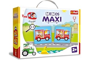 Trefl - Memos Maxi Vehicles - Juego de Memoria Educativo para Niños, Encontrar Pares de Imágenes, Elementos Grandes y Cartón Grueso, Juego de Memoria Clásico para Niños a Partir de 2 años