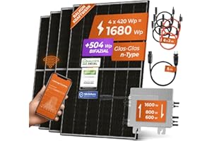 Solarway 1740W Centrale Balcon 1600W Prise complète, 4 x 435W modules JaSolar, 2 x onduleurs Deye avec APP&WiFi + Accessoires, Plug&Play (1600 Watt, sans support)