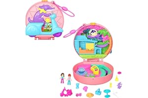 Polly Pocket Adventures in Rio Cofre Perrito en Moto, Set de Juego para Mini muñecas con 2 Figuras, Mascota y Accesorios de la Aventura Tropical, Juguete Regalo para niños y niñas +4 años, HWN98