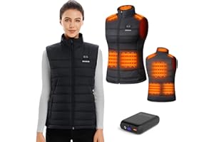 HILLSLTR Gilet Chauffant Femme, Gilet Chauffant avec Batterie Incluse 7.4V 16000mAh, Gilet Chauffant avec 8 Zones de Chauffage, 3 Niveaux de Chaleur Réglables, Veste Chauffante pour le ski/moto