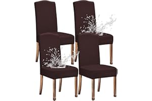 KELUINA Stretch Water-Repellent Twill Jacquard Dining Room Chair Covers Home Decor,Chair Covers for Dining Room Chairs Restaurant Hotel Ceremony (Coffee,4 Pieces)
